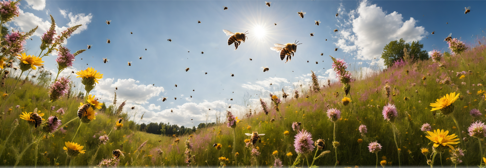 Eine Wiese mit Bienen